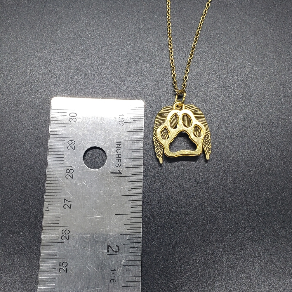 Paw Print Angel Wing Gold Necklace - Picture 2 of 5